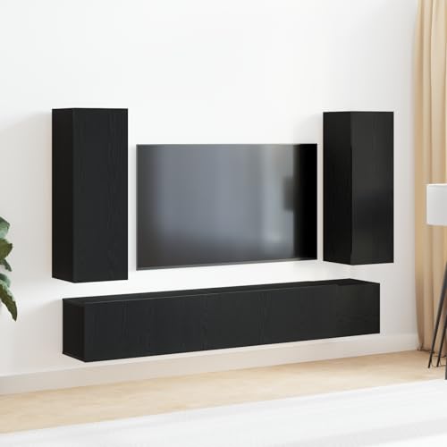 Qnhdfrt Wandmontiertes TV-Schrank-Set Schwarz Eiche 160 cm Breite 4-teilig Modernes Design mit Texturierter Oberfläche und 4 Fächern für Wohnzimmer Qnhdfrt Wandmontiertes TV-Schrank-Set Schwarz Eiche 160 cm Breite 4-teilig Modernes Design mit Texturierter Oberfläche und 4 Fächern für Wohnzimmer von Qnhdfrt