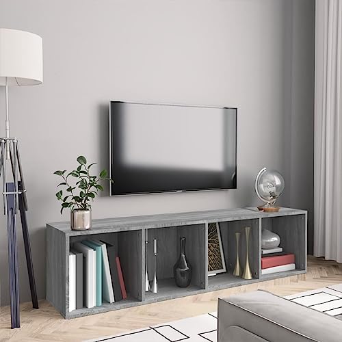 Qnhdfrt Wandregal Bücherschrank TV-Schrank Grau Sonoma 143x30x36cm Holzwerkstoff mit 4 Fächern für Aufbewahrung von Büchern DVDs und mehr Elegantes Design vielseitig im Wohnzimmer Bad Küche von Qnhdfrt