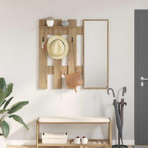 Qnhdfrt Wandregal Garderobe aus Holzwerkstoff Eiche 100 x 10 x 100 cm mit Spiegel Modernes Design Robuste Montage für Flur Wohnzimmer Schlafzimmer von Qnhdfrt