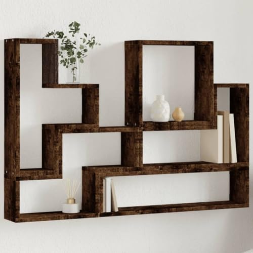 Qnhdfrt Wandregal Schweberegal Räuchereiche Holzwerkstoff 96x12x64 cm mit viel Stauraum dekorativ für Wohnzimmer Bad Küche von Qnhdfrt