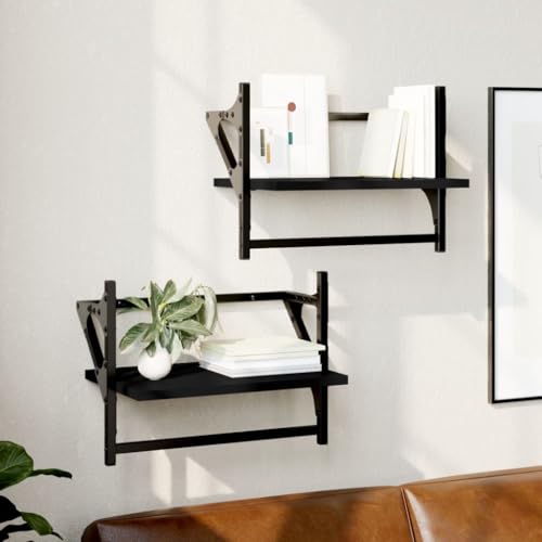 Qnhdfrt Wandregal Set 2 STK. Schwarz mit Stangen 40x25x30 cm – Schweberegal für Deko, Bücher und Pflanzen in Küche, Bad oder Wohnzimmer Qnhdfrt Wandregal Set 2 STK. Schwarz mit Stangen 40x25x30 cm – Schweberegal für Deko, Bücher und Pflanzen in Küche, Bad oder Wohnzimmer von Qnhdfrt