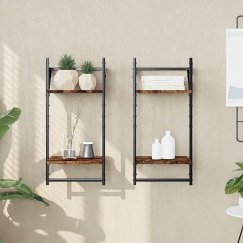 Qnhdfrt Wandregal Set 2 STK. mit 2 Ablagen und Stangen in Räuchereiche Holzwerkstoff Metall 30x25x65 cm Schwebendes Regal für Deko Bücher Pflanzen in Wohnzimmer Küche Bad Qnhdfrt Wandregal Set 2 STK. mit 2 Ablagen und Stangen in Räuchereiche Holzwerkstoff Metall 30x25x65 cm Schwebendes Regal für Deko Bücher Pflanzen in Wohnzimmer Küche Bad von Qnhdfrt