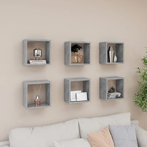 Qnhdfrt Wandregal Set 6 Stück Betongrau 26x15x26 cm aus Holzwerkstoff - Modernes Schweberegal für Deko in Wohnzimmer Schlafzimmer und Küche von Qnhdfrt