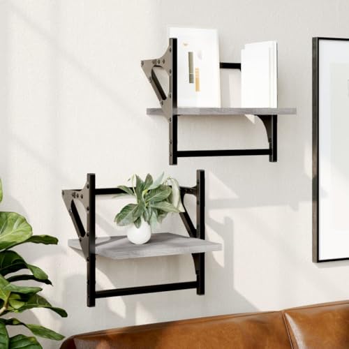 Qnhdfrt Wandregal Set mit Metallstangen 2 Stück Grau Sonoma 30x25x30 cm Schwebendes Regal für Stauraum in Wohnzimmer Küche Bad Qnhdfrt Wandregal Set mit Metallstangen 2 Stück Grau Sonoma 30x25x30 cm Schwebendes Regal für Stauraum in Wohnzimmer Küche Bad von Qnhdfrt
