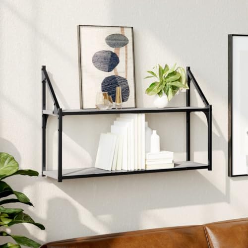 Qnhdfrt Wandregal mit 2 Ablagen Grau Sonoma 80x21x51 cm Holzwerkstoff Schweberegal für Wandmontage in Wohnzimmer Badezimmer Schlafzimmer Qnhdfrt Wandregal mit 2 Ablagen Grau Sonoma 80x21x51 cm Holzwerkstoff Schweberegal für Wandmontage in Wohnzimmer Badezimmer Schlafzimmer von Qnhdfrt
