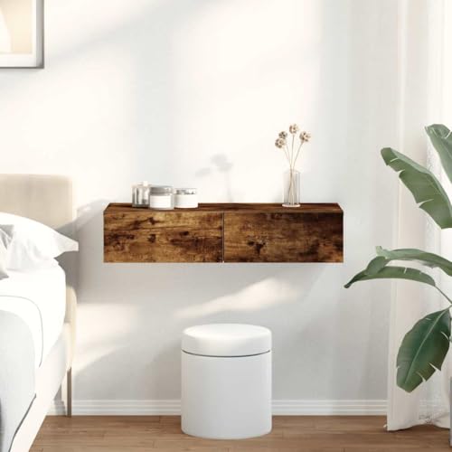 Qnhdfrt Wandregal mit Schubladen Räuchereiche Holzwerkstoff 80x33x17 cm Schwebendes Regal Platzsparend für Wohnzimmer Schlafzimmer Bad von Qnhdfrt