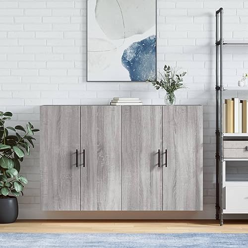 Qnhdfrt Wandschränke 2 Stück Grau Sonoma Holzwerkstoff Wandmontage Modernes Design Viel Stauraum für Wohnzimmer Schlafzimmer Büro von Qnhdfrt