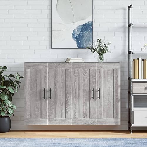 Qnhdfrt Wandschränke 2 Stück Grau Sonoma Holzwerkstoff Wandmontage Schrank für Wohnzimmer Flur Küche Vielseitig als Sideboard Highboard mit Stauraum von Qnhdfrt