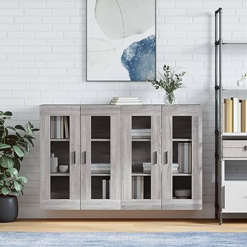 Qnhdfrt Wandschränke 2 Stück Grau Sonoma Holzwerkstoff mit Glas Hängeschrank für Sideboard Aufsatz Stauraum Abmessungen 69,5x34x90cm Modernes Design Robustheit für Wohnzimmer Küche Flur Qnhdfrt Wandschränke 2 Stück Grau Sonoma Holzwerkstoff mit Glas Hängeschrank für Sideboard Aufsatz Stauraum Abmessungen 69,5x34x90cm Modernes Design Robustheit für Wohnzimmer Küche Flur von Qnhdfrt