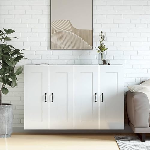 Qnhdfrt Wandschränke 2 Stück Hochglanz-Weiß Holzwerkstoff 69,5x34x90cm Moderner Schrank mit Stauraum für Wandmontage oder Sideboard Aufsatz in Wohnzimmer Küche Flur von Qnhdfrt