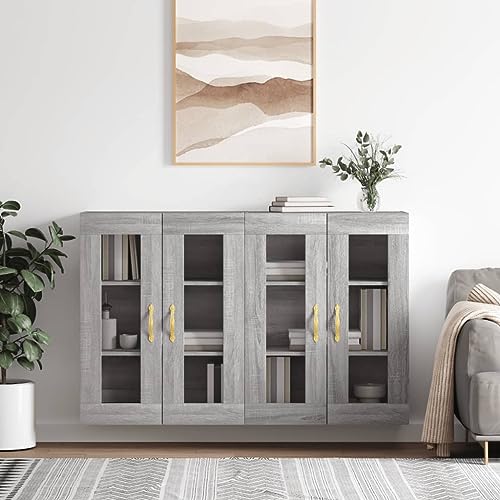 Qnhdfrt Wandschränke 2er Set Grau Sonoma aus Holzwerkstoff mit Glastüren 69,5x34x90 cm für Küche Wohnzimmer Flur von Qnhdfrt
