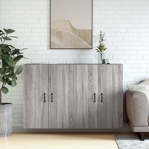 Qnhdfrt Wandschrank 2 STK Grau Sonoma Holzwerkstoff Sideboard Aufbewahrungsschrank für Flur Küche Wohnzimmer von Qnhdfrt
