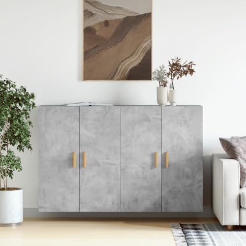 Qnhdfrt Wandschrank 2 Stück Betongrau aus Holzwerkstoff und Massivholz Eukalyptus, 69,5 x 34 x 90 cm (BxTxH), Praktischer Aufbewahrungsschrank mit Wandmontage für Wohnzimmer Flur Küche von Qnhdfrt