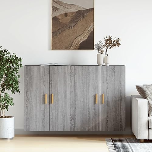 Qnhdfrt Wandschrank 2 Stück Grau Sonoma Hängeschrank aus Holzwerkstoff 69,5 x 34 x 90 cm (BxTxH) Moderner Aufbewahrungsschrank für Flur Wohnzimmer als Sideboard Aufsatz von Qnhdfrt
