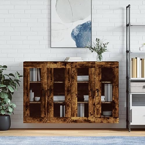 Qnhdfrt Wandschrank 2 Stück in Räuchereiche Holzwerkstoff mit Glastüren 69,5x34x90cm Praktischer Stauraum für Sideboard Highboard Wohnzimmer Küche Flur Robust und Dekorativ von Qnhdfrt