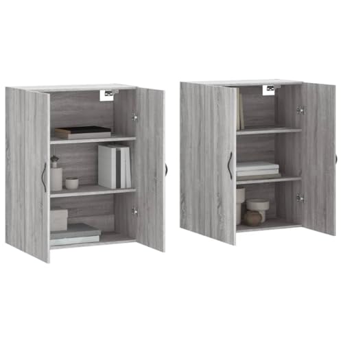 Qnhdfrt Wandschrank 2er Set Grau Sonoma Holzwerkstoff Wandmontage Sideboard Aufsatz Stauraum für Flur Schlafzimmer Küche von Qnhdfrt