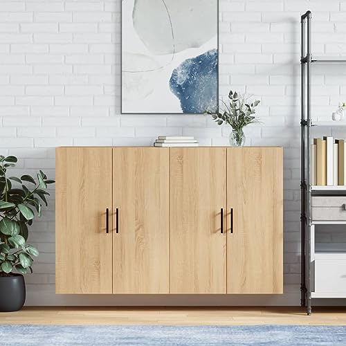 Qnhdfrt Wandschrank 2er Set Sonoma-Eiche 69,5x34x90 cm Holzwerkstoff Hängeschrank mit Türen für Wohnzimmer Schlafzimmer Flur von Qnhdfrt