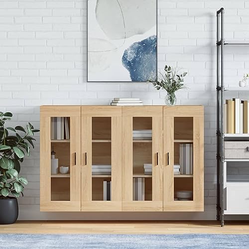 Qnhdfrt Wandschrank 2er Set Sonoma-Eiche Holzwerkstoff mit Glastüren 69,5x34x90 cm Stauraum für Wohnzimmer Flur Küche Sideboard Vitrine Qnhdfrt Wandschrank 2er Set Sonoma-Eiche Holzwerkstoff mit Glastüren 69,5x34x90 cm Stauraum für Wohnzimmer Flur Küche Sideboard Vitrine von Qnhdfrt