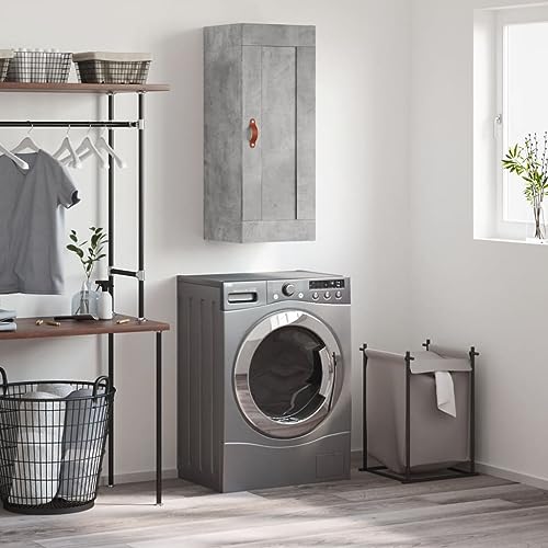Qnhdfrt Wandschrank Betongrau 34,5x34x90 cm Holzwerkstoff mit 3 Fächern, Kunstledergriff, platzsparend für Wohnzimmer, Schlafzimmer & Küche von Qnhdfrt