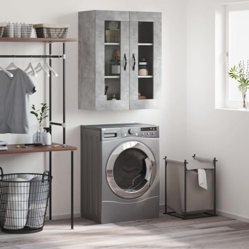 Qnhdfrt Wandschrank Betongrau 69,5x34x90 cm aus Holzwerkstoff mit 3 Fächern & Metallgriffen – Moderner Hängeschrank für Wohnzimmer, Küche & Flur von Qnhdfrt