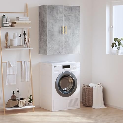 Qnhdfrt Wandschrank Betongrau aus Holzwerkstoff 69,5x34x90 cm - Moderner Hängeschrank für Küche, Wohnzimmer & Flur mit viel Stauraum von Qnhdfrt