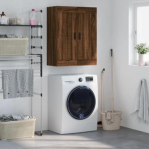 Qnhdfrt Wandschrank Braun Eichen-Optik 69,5x34x90 cm Holzwerkstoff mit Aluminium Griffen für vielseitige Aufbewahrung in Wohnzimmer, Schlafzimmer, Büro und Flur von Qnhdfrt