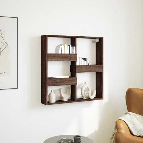 Qnhdfrt Wandschrank Braun Eichen-Optik 80x15x80 cm Holzwerkstoff Hängeschrank mit Stauraum für Küche Bad Wohnzimmer von Qnhdfrt