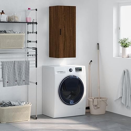 Qnhdfrt Wandschrank Braun Eichen-Optik aus Holzwerkstoff 34,5x34x90 cm mit Tür für Aufbewahrung in Wohnzimmer, Schlafzimmer und Flur von Qnhdfrt