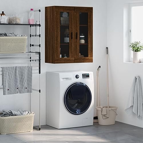 Qnhdfrt Wandschrank Braun Eichen-Optik mit Glas Türen 69,5x34x90 cm Elegantes Design Viel Stauraum für Wohnzimmer Küche Schlafzimmer Flur Qnhdfrt Wandschrank Braun Eichen-Optik mit Glas Türen 69,5x34x90 cm Elegantes Design Viel Stauraum für Wohnzimmer Küche Schlafzimmer Flur von Qnhdfrt