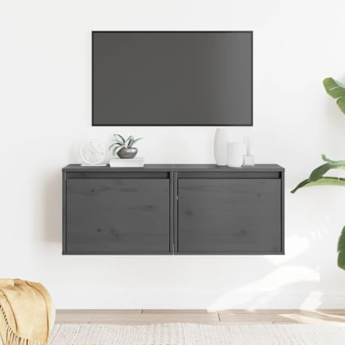 Qnhdfrt Wandschrank Grau Massivholz Kiefer 45x30x35 cm 2 STK. Robustes Schweberegal für Bücher Deko TV als Kleines Wandregal in Wohnzimmer Bad Küche von Qnhdfrt