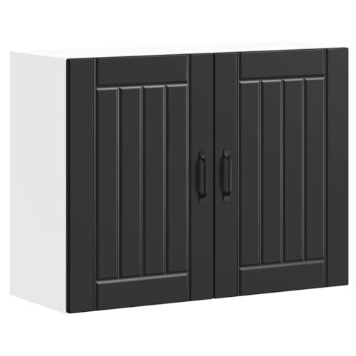 Qnhdfrt Wandschrank Küche Hängeschrank Holzwerkstoff Schwarz 80x31x60cm mit Glastüren Stauraum Optimierung für Küche von Qnhdfrt