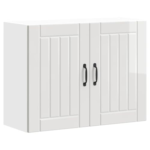 Qnhdfrt Wandschrank Küche Hochglanz Weiß Holzwerkstoff 80x31x60 cm Hängeschrank mit Glastüren für e Aufbewahrung von Qnhdfrt
