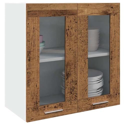 Qnhdfrt Wandschrank Küche mit Glastüren Altholz-Optik 60x31x60 cm - Robuster Vitrinenschrank für Geschirr und Vorratsaufbewahrung in der Küche von Qnhdfrt