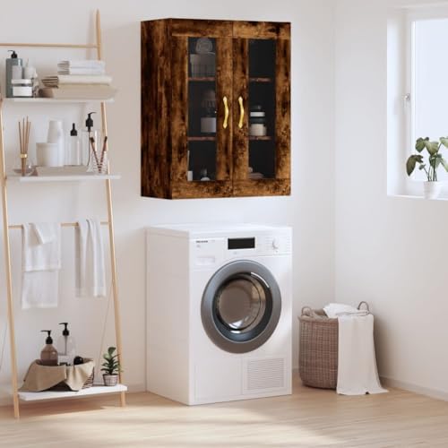 Qnhdfrt Wandschrank Räuchereiche 69,5x34x90 cm Beistellschrank mit Glastüren für Wohnzimmer Schlafzimmer Küche von Qnhdfrt