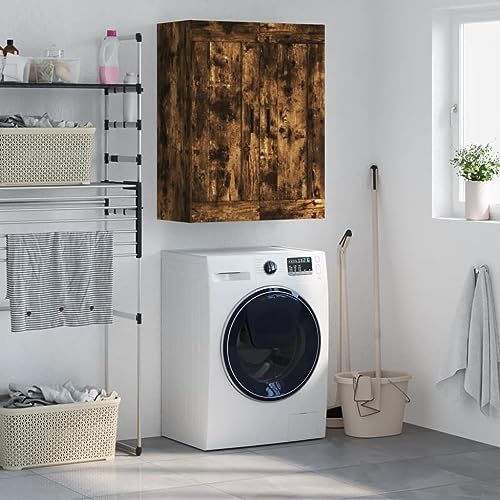 Qnhdfrt Wandschrank Räuchereiche 69,5x34x90 cm Holzwerkstoff Aluminium Lagerschrank mit 3 Fächern für Wohnzimmer Schlafzimmer von Qnhdfrt