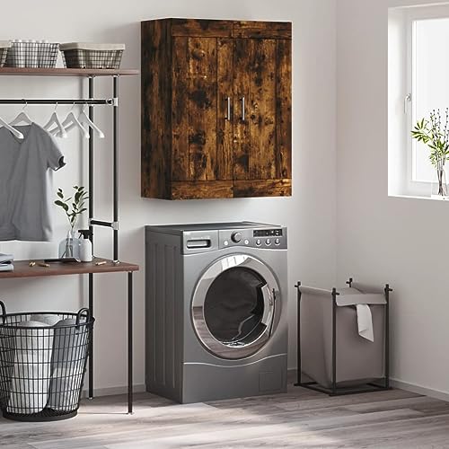 Qnhdfrt Wandschrank Räuchereiche 69,5x34x90 cm Holzwerkstoff Hängeschrank mit 3 Fächern für Wohnzimmer Küche Flur von Qnhdfrt