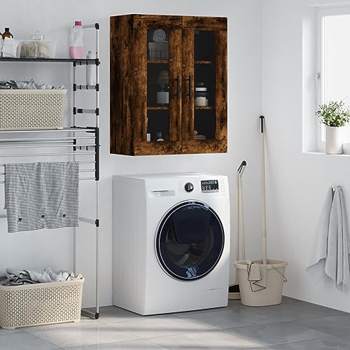 Qnhdfrt Wandschrank Räuchereiche 69,5x34x90 cm mit Glastüren - Moderner Sideboard Schrank für Wandmontage oder als Beistellschrank im Wohnzimmer, Schlafzimmer, Flur oder Büro von Qnhdfrt