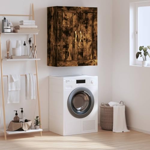 Qnhdfrt Wandschrank Räuchereiche Holzwerkstoff mit Eisen Griffen 69,5x34x90 cm 3 Fächer Wandmontage oder Highboard vielseitig für Wohnzimmer Schlafzimmer Büro von Qnhdfrt