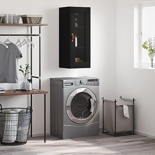 Qnhdfrt Wandschrank Schwarz 34,5x34x90 cm aus Holzwerkstoff mit Glas Tür für Wohnzimmer Schlafzimmer Büro Flur Elegantes Design Viel Stauraum Robust und Langlebig von Qnhdfrt