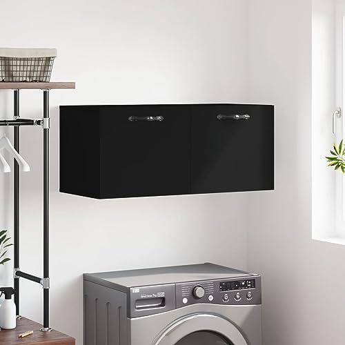 Qnhdfrt Wandschrank Schwarz 80x36,5x35 cm Holzwerkstoff mit Stauraum und Wandmontage für Küche Wohnzimmer Balkon von Qnhdfrt