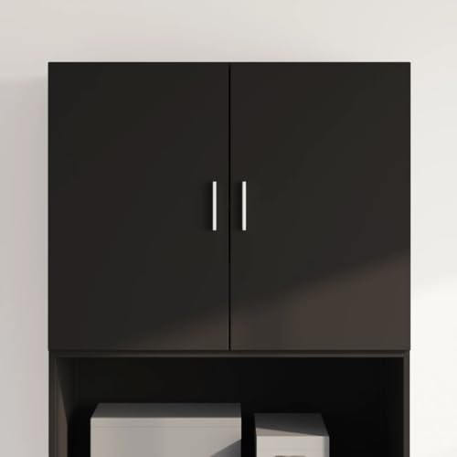 Qnhdfrt Wandschrank Schwarz 80x42,5x64 cm aus Holzwerkstoff – Platzsparender Hängeschrank mit großem Stauraum für Wohnzimmer Schlafzimmer Garage von Qnhdfrt