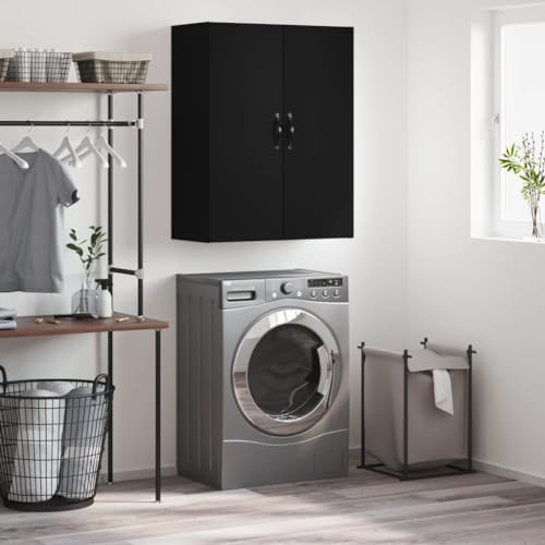 Qnhdfrt Wandschrank Schwarz Holzwerkstoff Hängeschrank Schwebeschrank 69,5x34x90 cm mit 3 Fächern und Eisen Griffen für Wohnzimmer Schlafzimmer Flur von Qnhdfrt