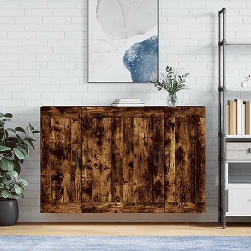 Qnhdfrt Wandschrank Set 2 Stück Räuchereiche Holzwerkstoff Sideboard Aufsatz 69,5 x 34 x 90 cm Landhausstil für Küche Wohnzimmer Flur von Qnhdfrt