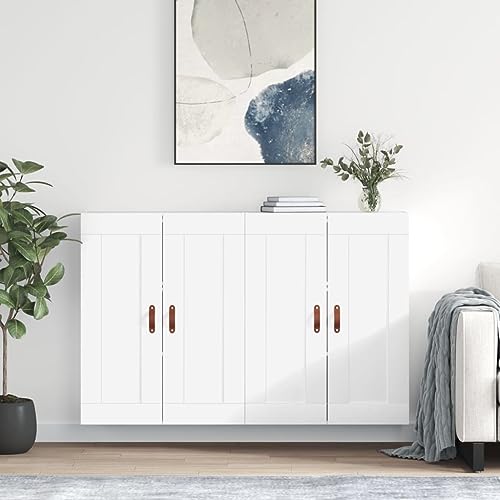 Qnhdfrt Wandschrank Set 2 Stück Weiß - Moderner Sideboard Schrank aus Holzwerkstoff & Kunstleder mit Stauraum für Wohnzimmer, Küche oder Flur von Qnhdfrt