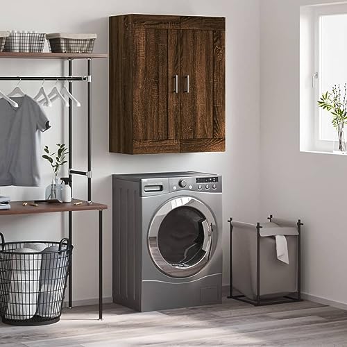 Qnhdfrt Wandschrank Sideboard Braun Eichen-Optik 69,5x34x90 cm Holzwerkstoff mit 3 Fächern und 2 Türen für Wohnzimmer Flur Schlafzimmer von Qnhdfrt