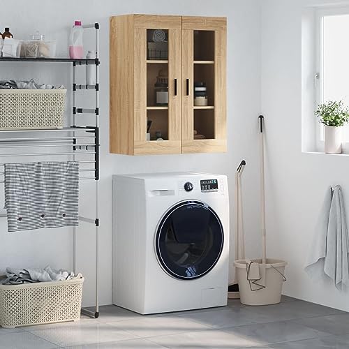 Qnhdfrt Wandschrank Sonoma-Eiche 69,5x34x90 cm Holzwerkstoff mit Glasfront für Wohnzimmer Küche Büro Schlafzimmer - Elegantes Design Viel Stauraum Platzsparend von Qnhdfrt