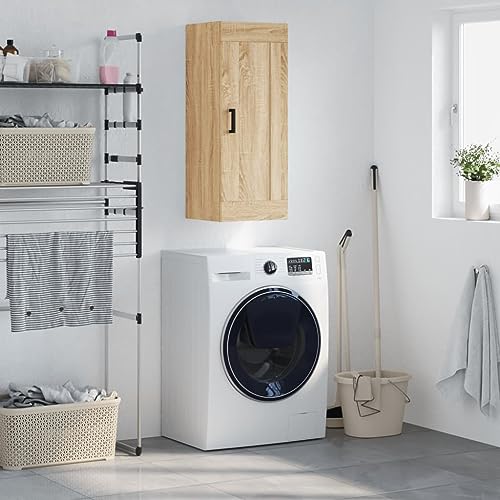 Qnhdfrt Wandschrank Sonoma-Eiche Holzwerkstoff 34,5x34x90 cm mit 3 Fächern Wandmontage oder auf Sideboard für Wohnzimmer Schlafzimmer Flur von Qnhdfrt