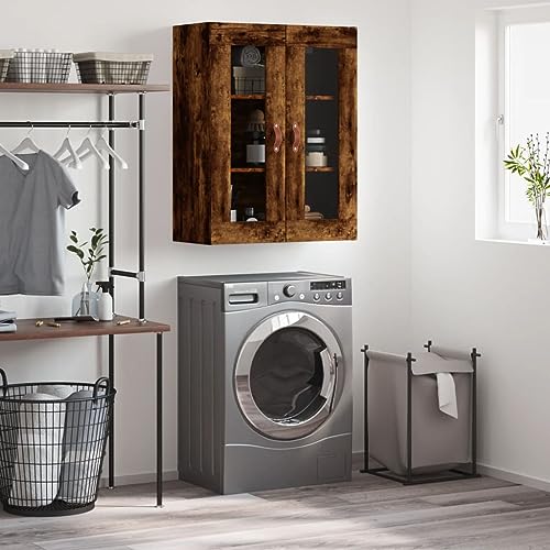 Qnhdfrt Wandschrank mit Glas Türen in Räuchereiche 69,5x34x90 cm aus Holzwerkstoff elegant vielseitig für Wohnzimmer Schlafzimmer Büro Flur als Beistellschrank von Qnhdfrt