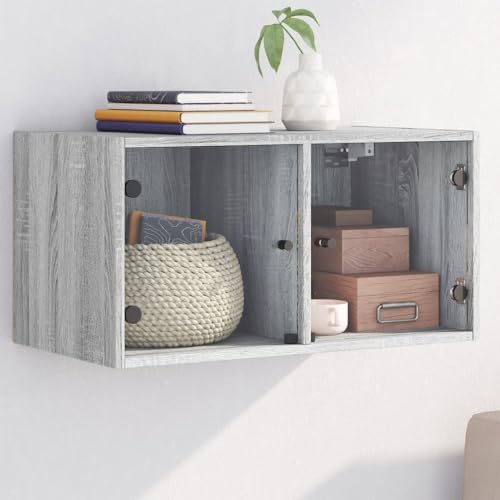 Qnhdfrt Wandschrank mit Glastüren Grau Sonoma 68,5x37x35 cm Elegantes Design Aufbewahrungsschrank für Wandmontage Qnhdfrt Wandschrank mit Glastüren Grau Sonoma 68,5x37x35 cm Elegantes Design Aufbewahrungsschrank für Wandmontage von Qnhdfrt
