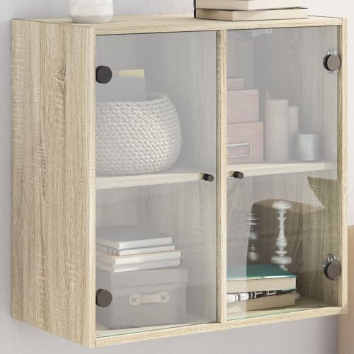 Qnhdfrt Wandschrank mit Glastüren Sonoma-Eiche 68x37x68,5 cm Moderner Hängeschrank aus Holzwerkstoff mit Mehrzweck-Fächern für Büro Wohnzimmer Küche Garten von Qnhdfrt